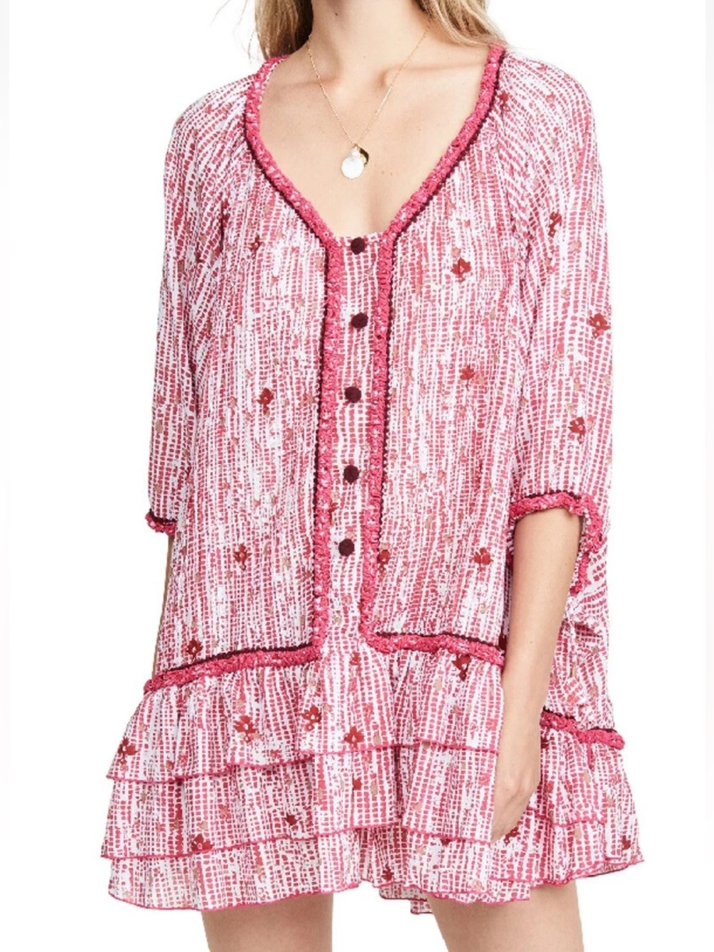 Poupette St Barth One Size Bobo Swing Dress Poncho Pink Oversized Peasant